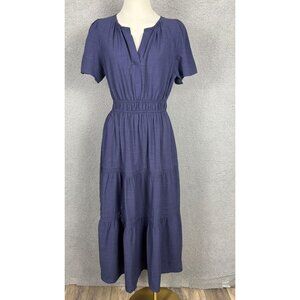 Zesica Women's Tiered Midi Dress Short Sleeve Elastic Waist Blue Medium NWT's
